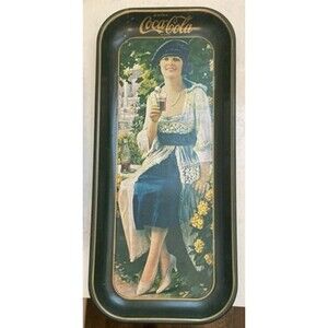 Vintage 1973 Coca-Cola Coke 19-Inch Tin Rectangular Green Serving Bar Tray